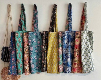 Cotton Hand Block Print Marketing Bag, Big Tote Bags, Farmers Market Bags, Grocery Bags Eco Gift, Washable & Reusable Shopping Bag Assorted