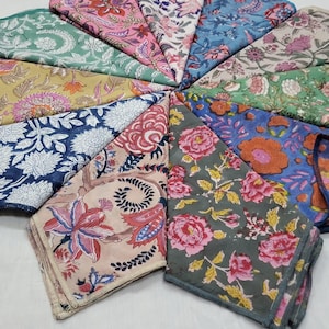 Assorted Bandanas Set, 52X52 Cm Bandanas, Mix and Match Block Print Cotton Bandanas, Handmade In India