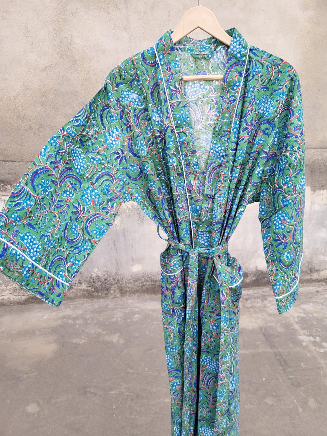Spa Robe Batik Boho Cotton Kimono Robe: Turkish Bath Spa Robe, Block Print - Etsy