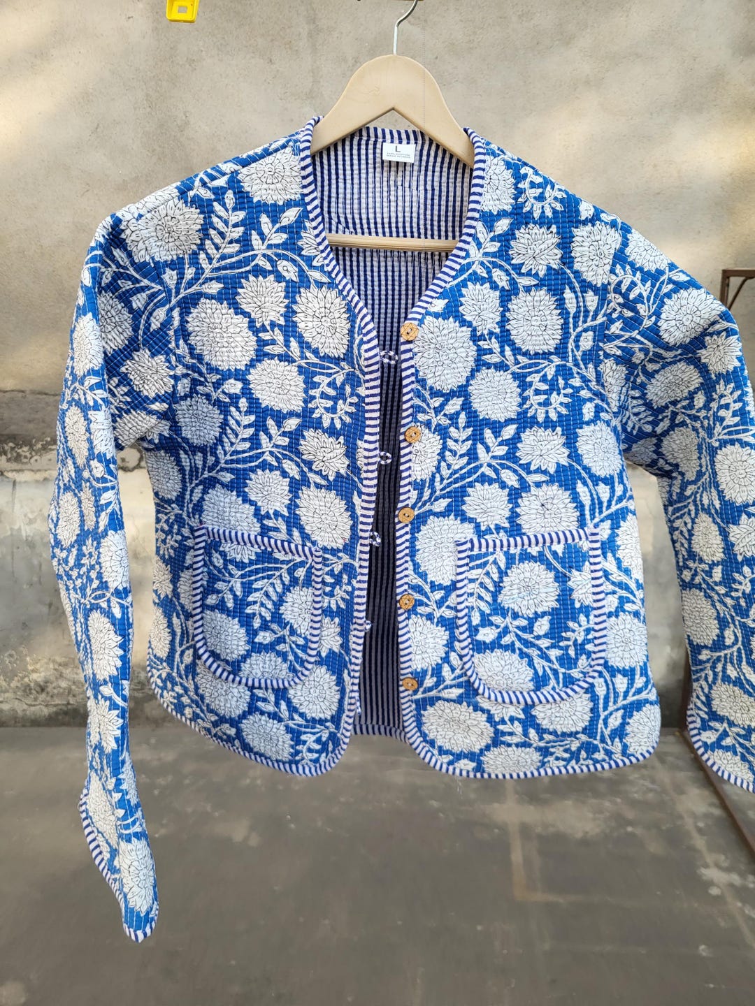 Cotton Sleeveless Jacket  In Floral Block Print main image 1