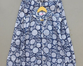 Indian Block Print Cotton Pajama Set: Floral Night Suit