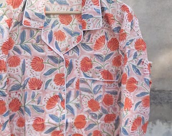 Hand Block Print Cotton Pajamas Set: Jaipur Floral PJs