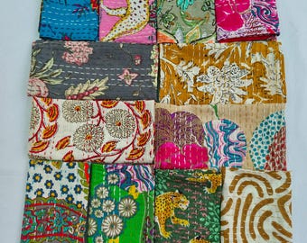 Vintage Kantha Cotton Napkins Set Handmade Cotton Dinner Napkins Boho Table Decor