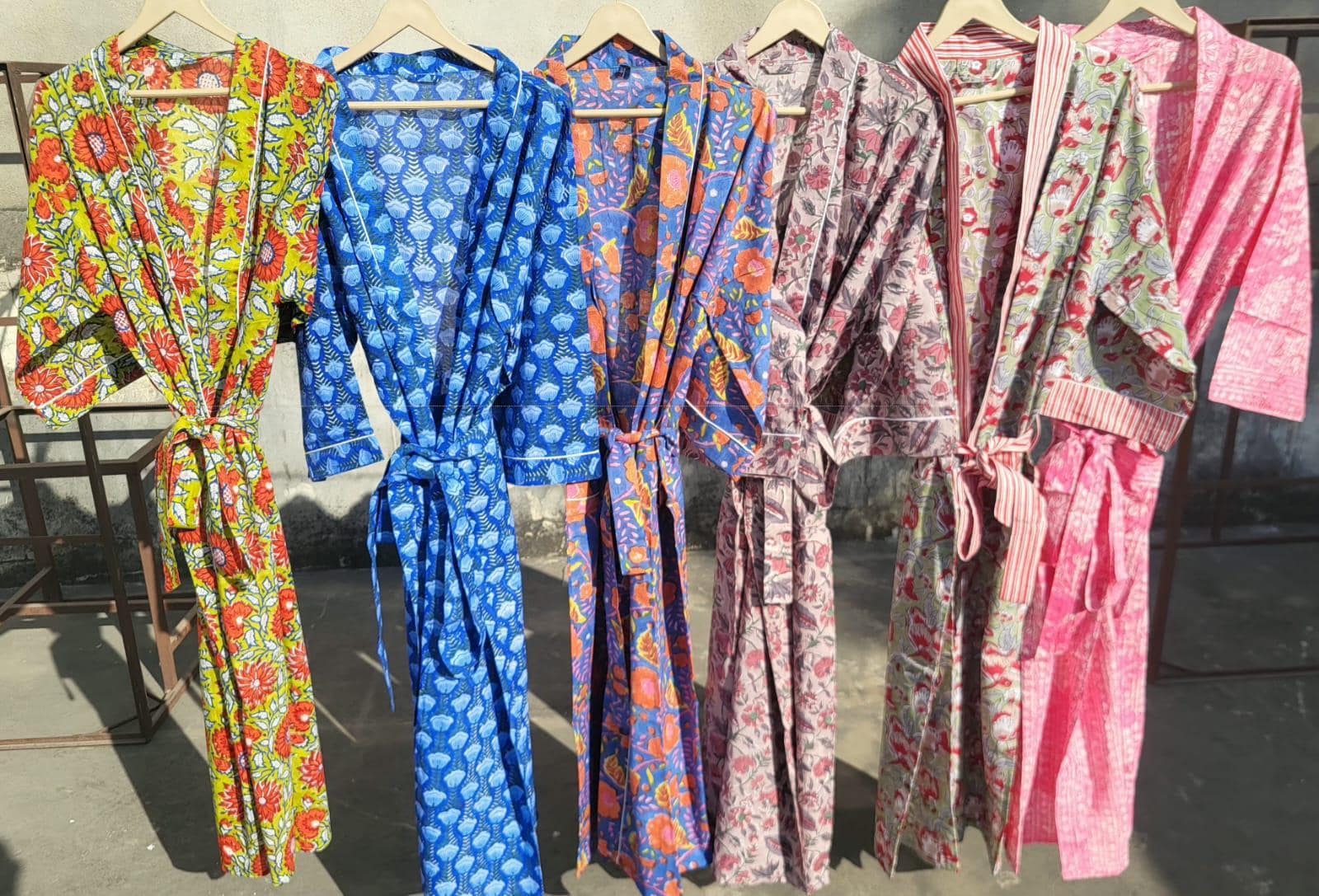 Block Print Cotton Robe Indian Kimono Comfy Loungewear Wrap