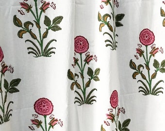 Farmhouse Linen Curtain Set: Hand Block Printed Floral Panels