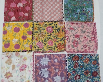 Serviettes en coton à fleurs faites main : lot de serviettes à imprimé indien