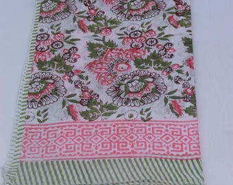 floral block print cotton sarong boho cotton beach wrap pareo indian artisan cover up gift for her boho scarf swimsuit coverup gift .
