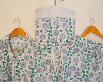 Indian Block Print Cotton Pajama Set: Floral Nightwear