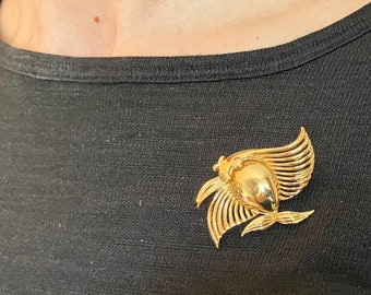 D'Orlan Fish Brooch, Gold-tone, Stamped