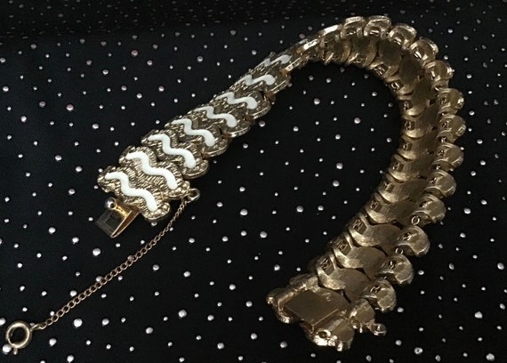 Rare Sarah Coventry, Gold & White Enamel Bracelet… - image 6
