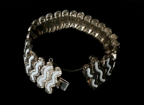 Rare Sarah Coventry, Gold & White Enamel Bracelet… - image 2