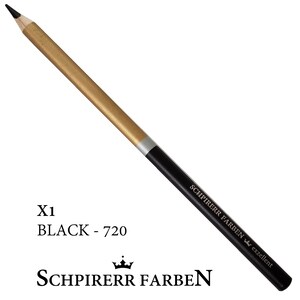 May include: A black pencil with a gold and silver barrel. The pencil is labeled "Schpirerr Farben" and "X1 BLACK - 720".