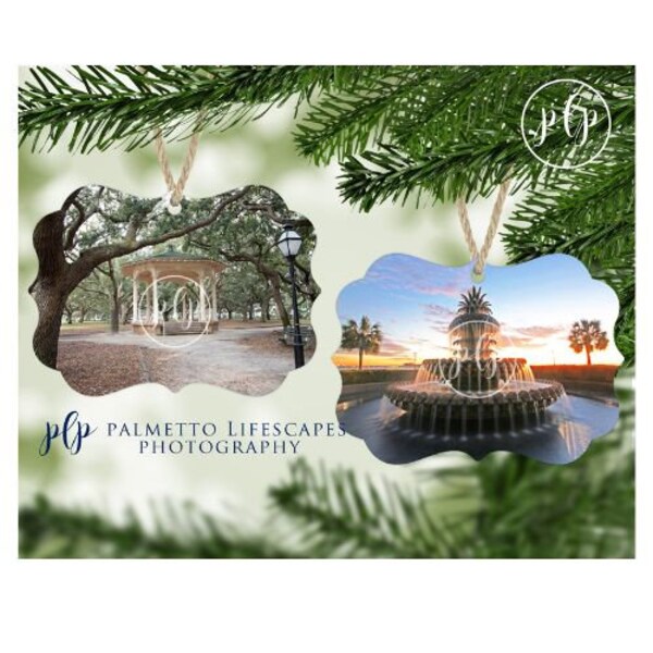 Charleston Ornament | Charleston Christmas Ornament, White Point Gardens, Charleston Gazebo, Charleston Pineapple Fountain