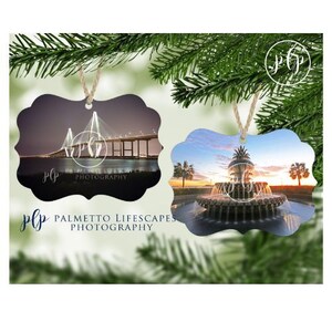Charleston Ornament | Charleston Christmas Ornament, Charleston Christmas, Ravenel Bridge, Cooper River Bridge, Pineapple Fountain