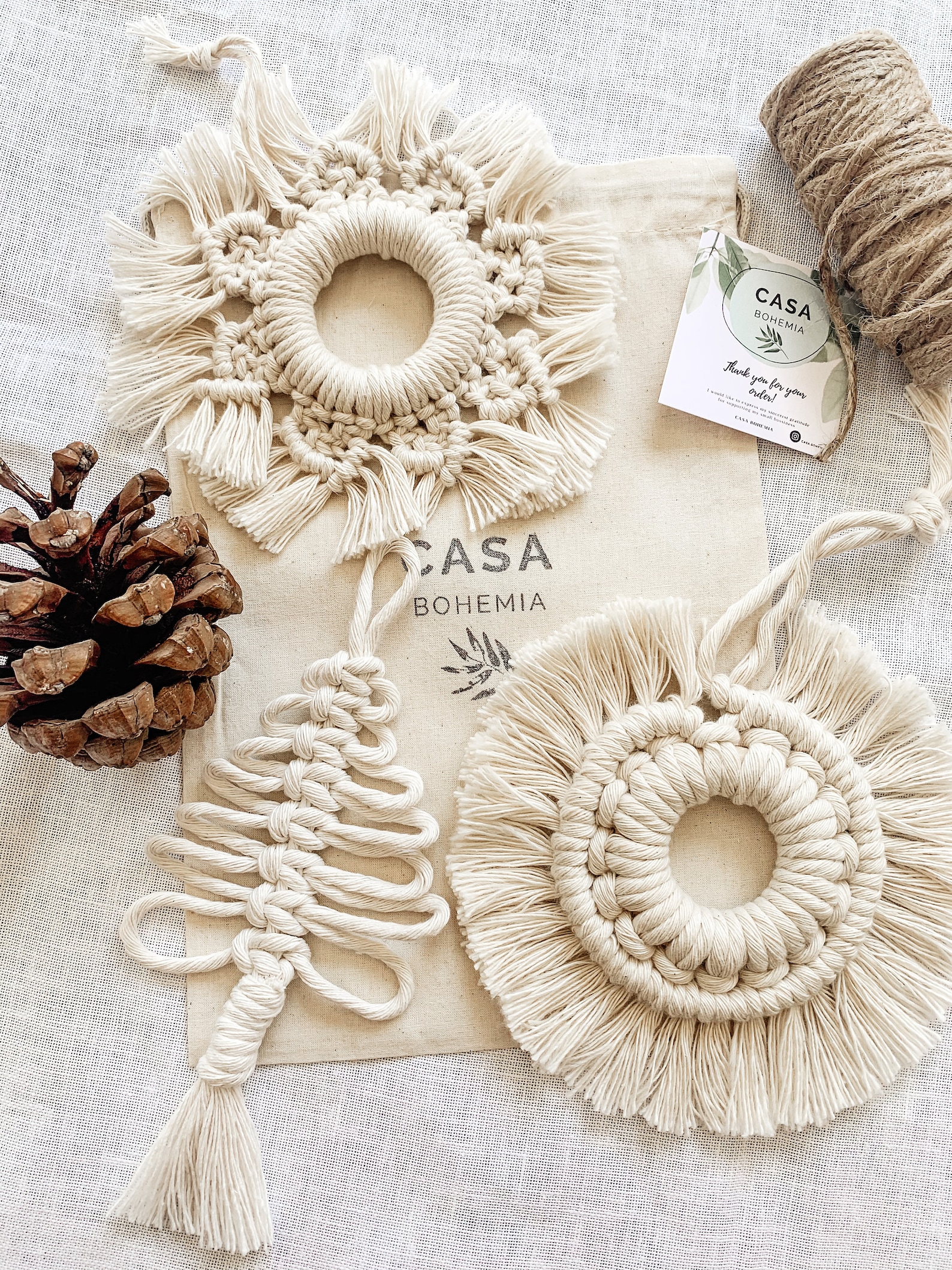 Macrame Christmas Ornaments Set of 3 Large size Macrame | Etsy