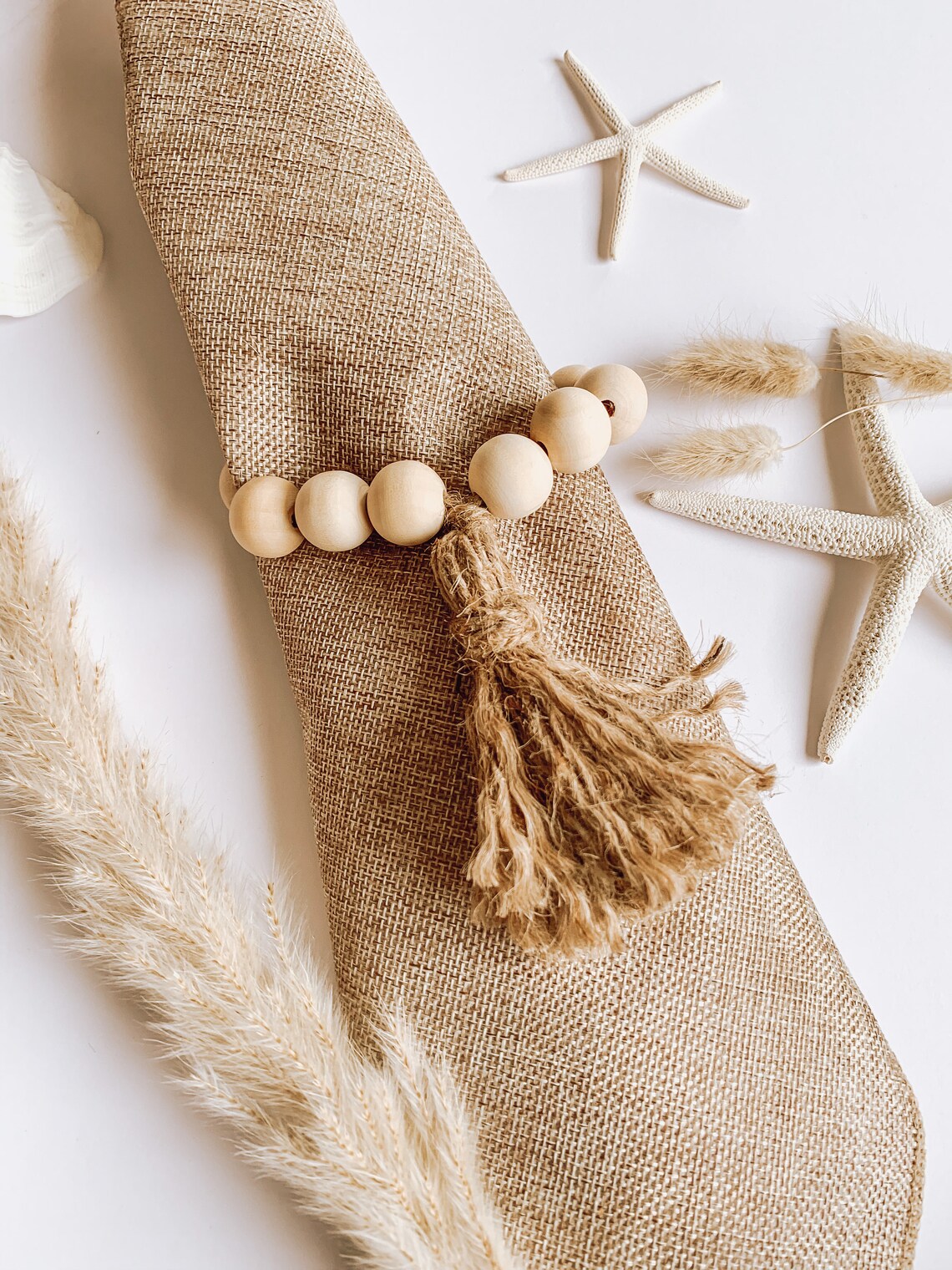 Farmhouse Wood bead Napkin Rings Boho Napkin Holder Etsy