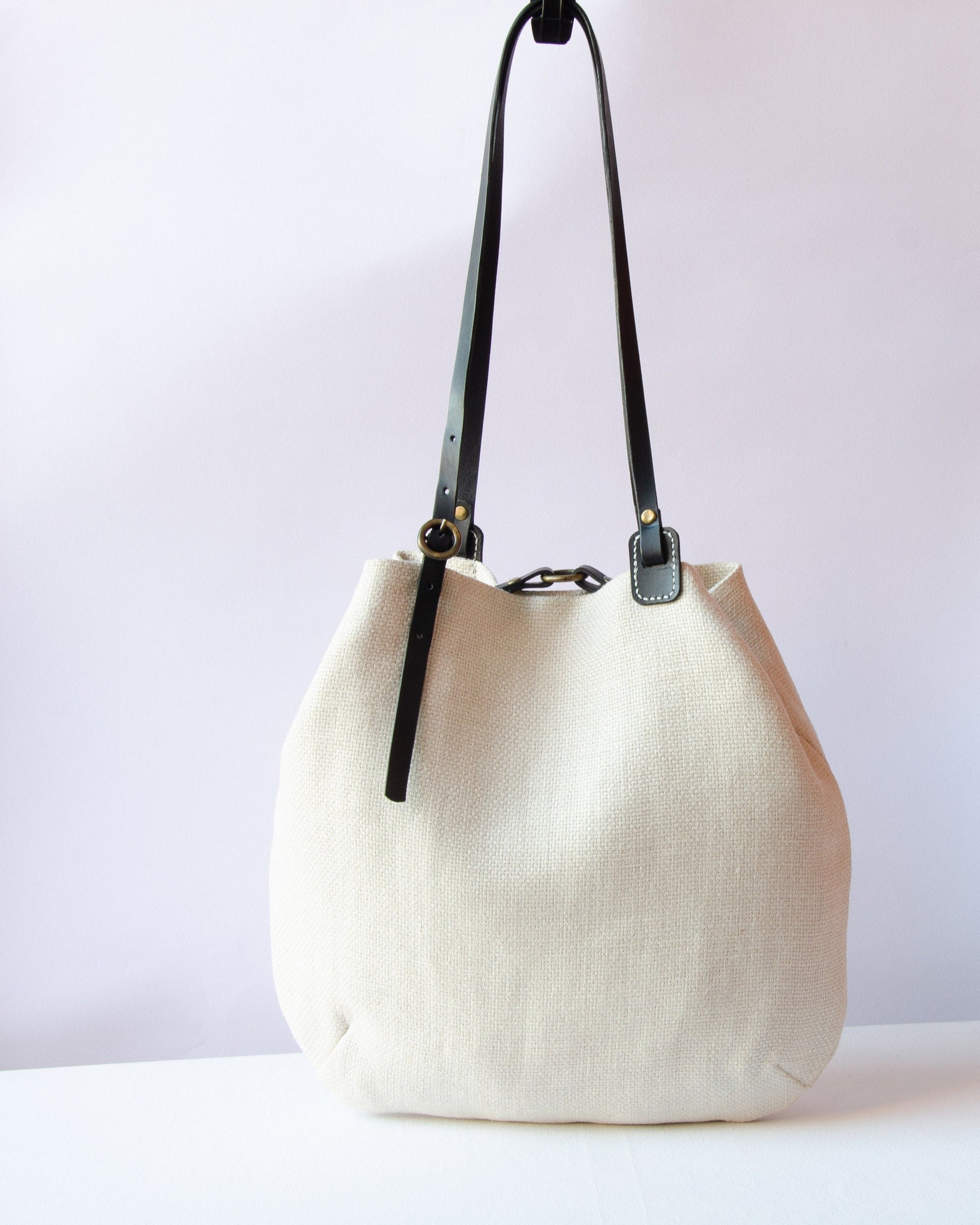White linen bag with leather strap / clasic handbag /chic Etsy