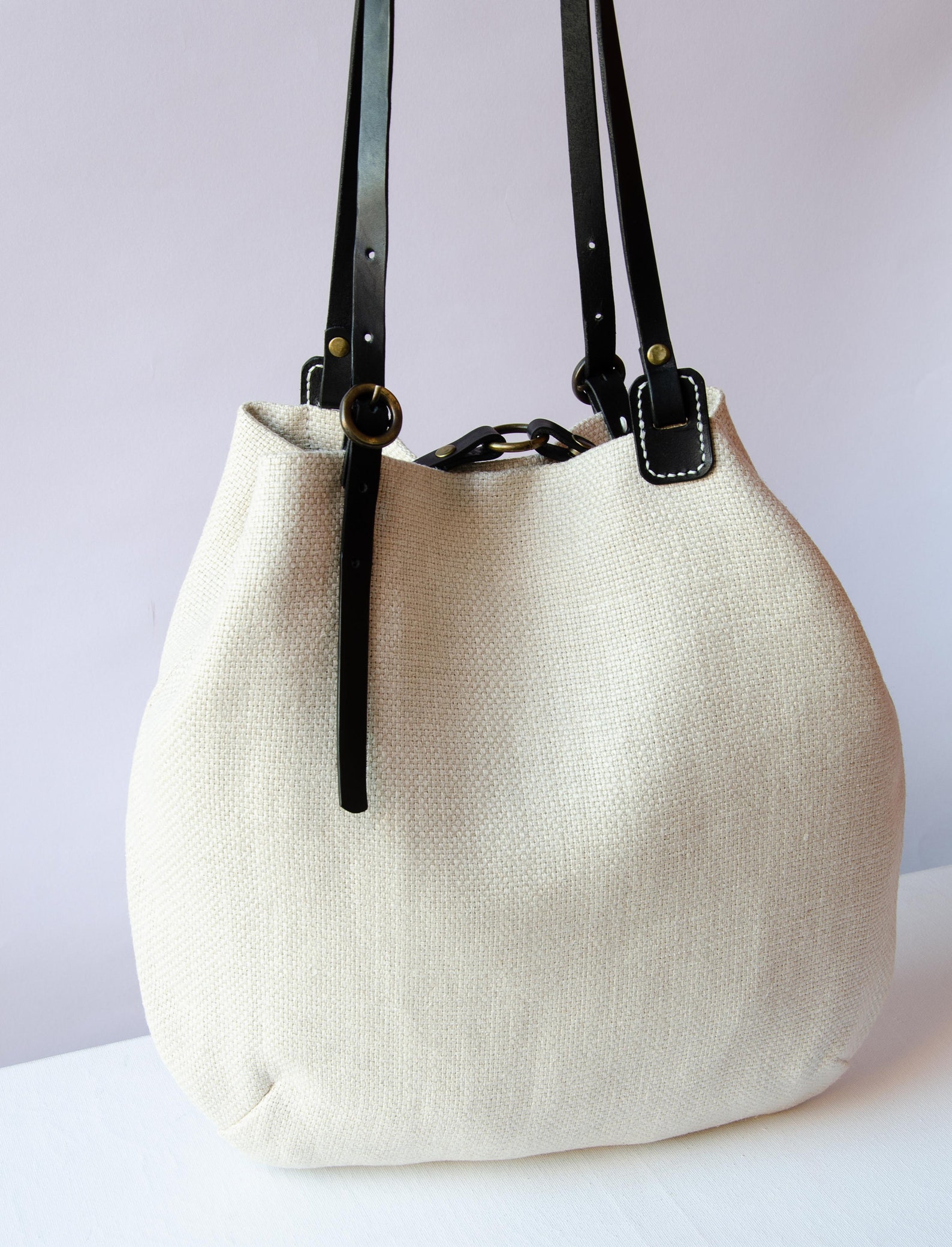White linen bag with leather strap / clasic handbag /chic Etsy