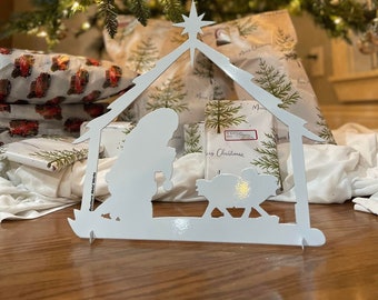 Santa | Praying | Baby Jesus | Santa Praying over baby Jesus | Christian décor | Metal wall art