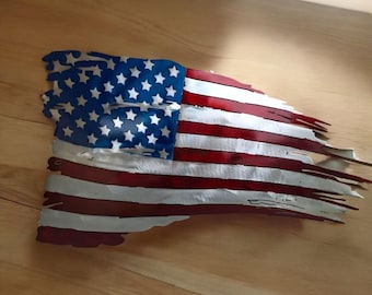 Vintage tattered American flag, distressed USA flag, rustic patriotic home decor, American flag Wall Art, American Vintage Flag gift for him