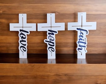 Religious cross, Faith Love Hope Cross Set of 3, Christianity cross metal decor