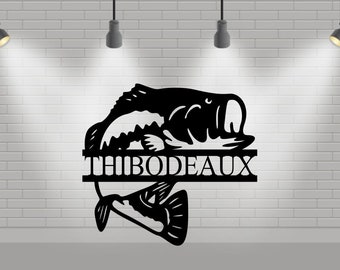 Bajo / Pescado / Monograma / Signo de metal personalizado / Decoración del hogar