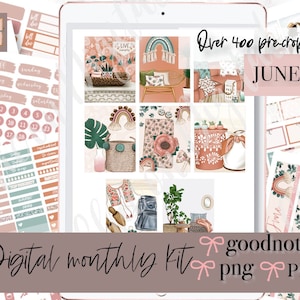 JUNE MONTHLY Digital Stickers, Summer Goodnotes Stickers, June goodnotes stickers, home digital sticker, pre-cropped PNG, hope goodnotes kit