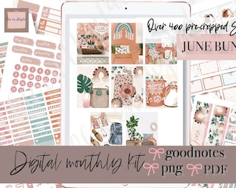 Pegatinas digitales MENSUALES DE JUNIO, pegatinas de Goodnotes de verano, pegatinas de goodnotes de junio, pegatina digital para el hogar, PNG precortado, kit de buenas notas de esperanza