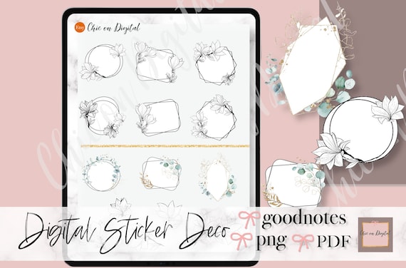 DIGITAL FRAME Stickers, Digital Floral Stickers, digital flower wreath, goodnotes sticker, frame digital stickers, flower goodnotes sticker