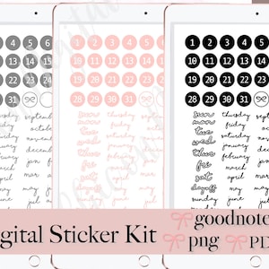 Digital Planner Dates Days Months Stickers, Goodnotes Stickers, iPad stickers, Digital Journal Sticker, PNG Stickers for Goodnotes, Pre-crop