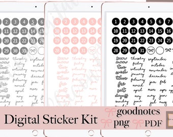 Digital Planner Dates Days Months Stickers, Goodnotes Stickers, iPad stickers, Digital Journal Sticker, PNG Stickers for Goodnotes, Pre-crop