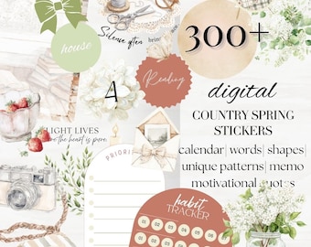 Cottage Spring Digital Planner Stickers, GoodNotes Noteful for iPad, April widget 26BKGN4