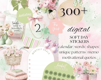 Spring Soft Chill Day Digital Planner Stickers, GoodNotes Noteful Sticker bundle for iPad, April May widget & quote 26BKGN5