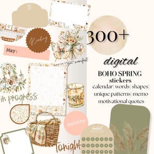 Boho Spring DIGITAL Sticker Goodnotes, lot d'autocollants de planification de mars avril mai, autocollants numériques Spring Notability Noteshelf, sticker floral