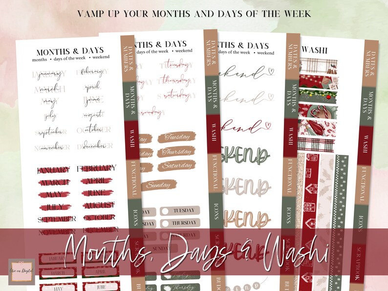 DIGITAL STICKER BUNDLE, Goodnotes stickers, Christmas digital stickers, sticker for planner, Red christmas, Essential Digital Stickers, widget, days of the week, washi stickers, digital sticker pack, icon sticker, months & days, digital memo sticker,