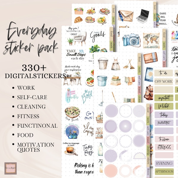 Everyday digital planner stickers  GOODNOTES planning Stickers for work, travel, self care motivational quote for digital journal Notability