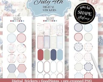 July 4th Shape Stickers, Widget Sticker for Goodnotes, noteful: independence day digital stickers, custom shapes, digital bullet journal