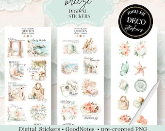 June summer digital stickers: Deco, clipart and inspiration quotes Sticker for Goodnotes  noteful, cozy summer travel theme, pre-cropped PNG
