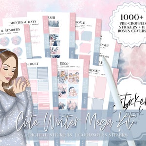 Pegatinas de invierno, paquetes de goodnotes, palos de ipad, planificación digital, pegatinas prerecortadas, pegatinas de goodnotes, lindas pegatinas navideñas, mega