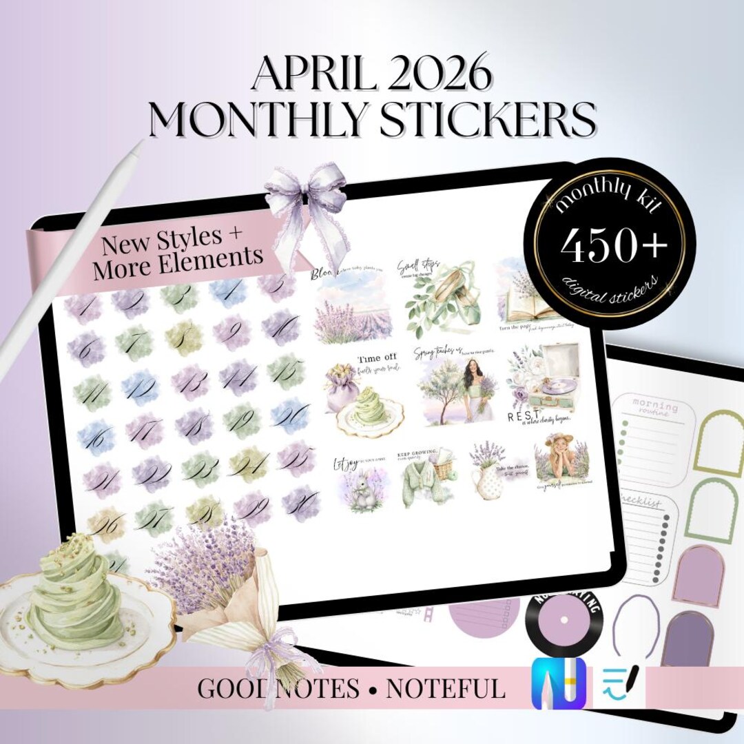APRIL 2026 Goodnotes Noteful Digital STICKERS, Spring Digital Sticker ...