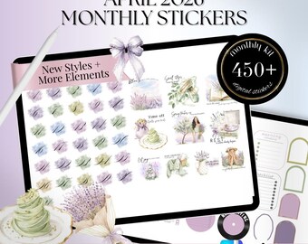 APRIL 2026 GoodNotes Noteful Digital STICKERS, Spring digital sticker Bundle, Lavender stickers for journal, scrapbook journal 26MTAPRIL