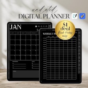 Agenda numérique noir non daté, agenda Goodnotes, agenda numérique, agenda mensuel iPad, agenda minimaliste, agenda iPad, agenda de notabilité