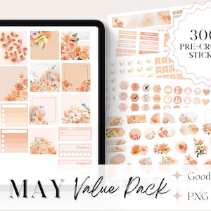 MAY GOODNOTES Sticker Bundle, Monthly GoodNotes Pack, floral Digital Sticker, Pre-cropped PNG sticker, sticker set, may planning, flower kit