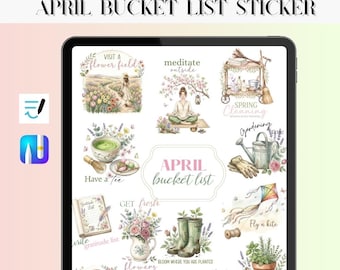 April Bucket list Digital Stickers, GoodNotes, Noteful set,  gardening Sticker, easter digital stickers, to do list sticker, spring activity