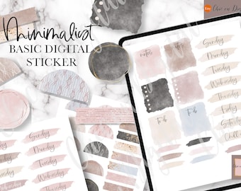 MINIMALISTIC BASIC Digital Stickers, date goodnotes stickers, Goodnotes journal Stickers, digital PNG stickers, brushstroke digital sticker