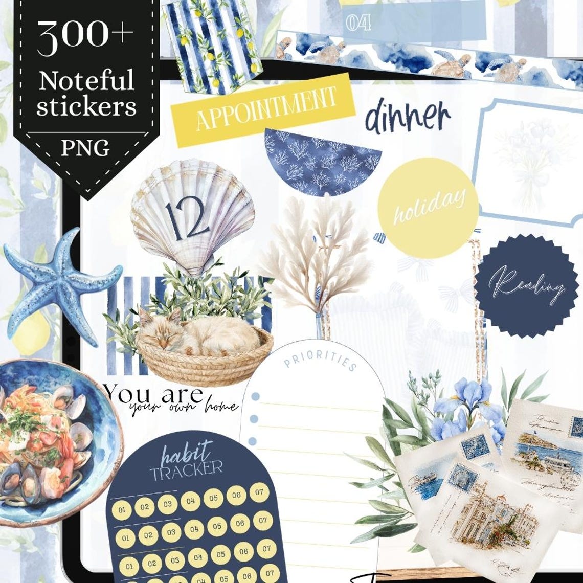 Noteful Summer Seaside Digital Planner Stickers: Pre-cropped PNG ...