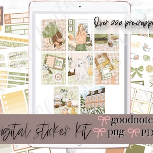 SPRING GoodNotes Stickers, Spring Digital stickers, Home Goodnotes Stickers, Pre-cropped png stickers, Digital Planner Stickers, Green kit