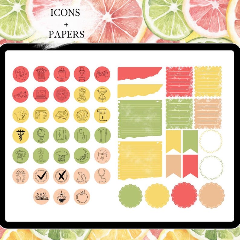 August NOTEFUL DIGITAL STICKERS, Digital Stickers Monthly, Summer Fruit ...