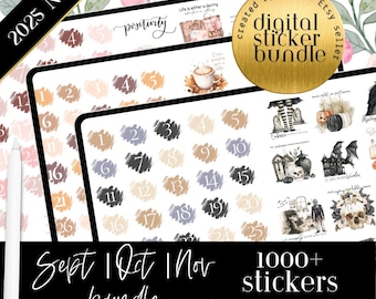 September, October, November GoodNotes Digital Stickers bundle, digital planning, spooky halloween, thanksgiving stickers pack, monthly kit