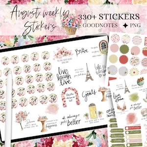 August GOODNOTES STICKERS, Digitale Aufkleber monatlich, Paris Aufkleber, Reise Sticker Pack für GoodNotes, Noteshelf, Notability, Sommer